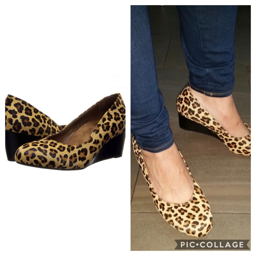Vionic Antonia Leopard Print Leather Wedge Pump